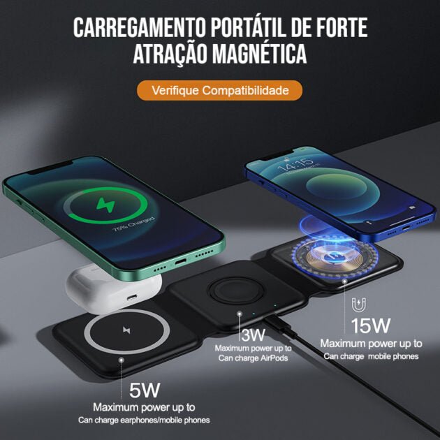 Carregador por Indução Dobrável 3 em 1 - (ÚLTIMAS UNIDADES)