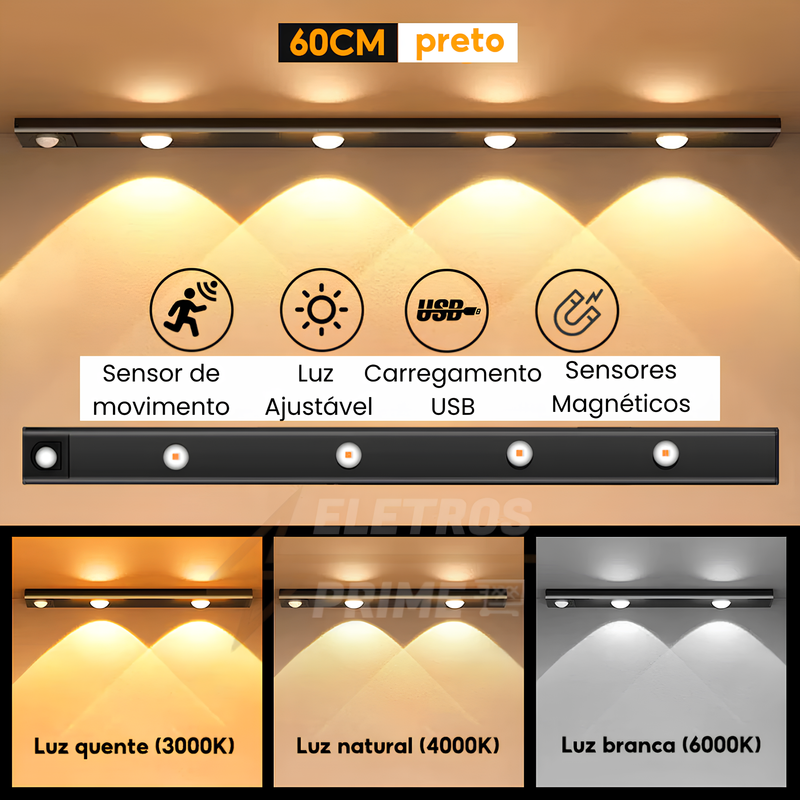 Kit 2 Luminárias Premium Recarregáveis com Sensor de Movimento - (COMPRE 1 LEVE 2)